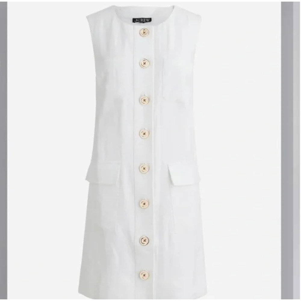 J. Crew Sleeveless White Midi Dress with Button Front - Picture 5 of 7